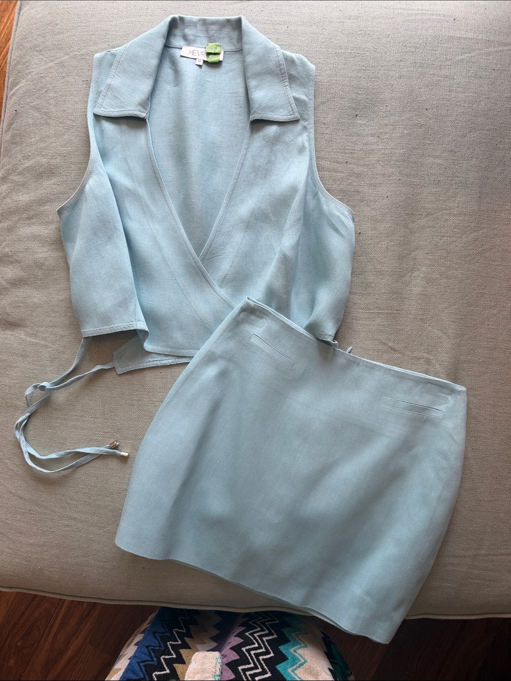 Cropped Light Blue Linen-Blend Mini Skirt
